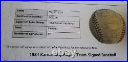 1984 Kansas City Royals Team signed Baseball George Brett +24 others BAS LOA