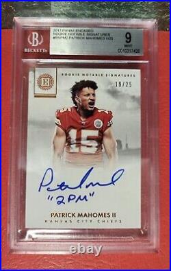 2017 Panini Encased Patrick Mahomes Rookie Notable Signatures /25 Bgs 9 Auto 10