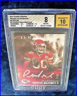 2017 Patrick Mahomes Origins Rookie ON CARD AUTO SILVER INK #17/49 SSP BGS 8/10