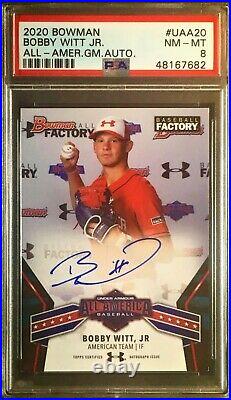 2020 Bowman Bobby Witt Jr. All-American Game RC Auto PSA 8 Kansas City Royals