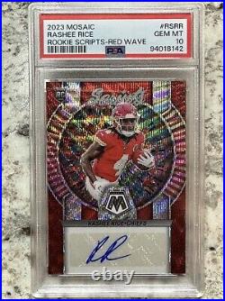 2023 Panini Mosaic Rashee Rice RC Scripts Auto Red Wave /10 PSA 10 MT POP 1