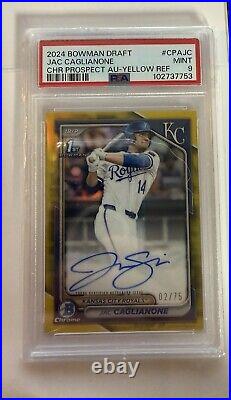 2024 BOWMAN DRAFT #CPA-JC JAC CAGLIANONE 02/75 YELLOW 1st AUTO PSA 9