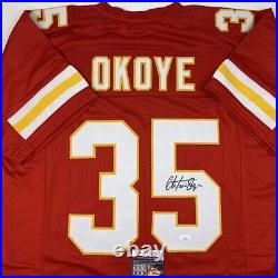 Autographed/Signed CHRISTIAN OKOYE Kansas City Red Football Jersey JSA COA Auto