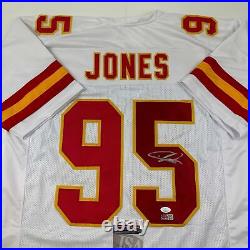 Autographed/Signed Chris Jones Kansas City White Football Jersey JSA COA