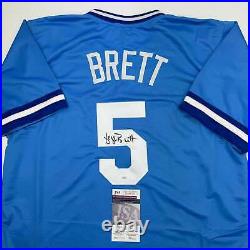Autographed/Signed George Brett Kansas City Blue Baseball Jersey JSA COA