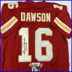 Autographed/Signed LEN DAWSON HOF 87 Kansas City Red Football Jersey JSA COA