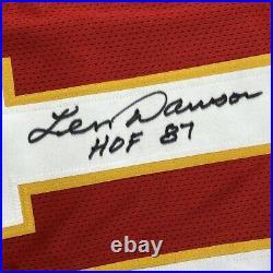 Autographed/Signed LEN DAWSON HOF 87 Kansas City Red Football Jersey JSA COA