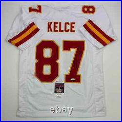 Autographed/Signed Travis Kelce Kansas City KC White Football Jersey JSA COA