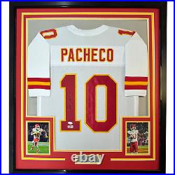 Framed Autographed/Signed Isiah Pacheco 35x39 Kansas City White Jersey JSA COA