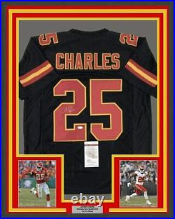 Framed Autographed/Signed Jamaal Charles 33x42 Kansas City Black Jersey JSA COA