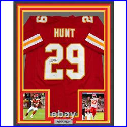 Framed Autographed/Signed Kareem Hunt 35x39 Kansas City Red Jersey PSA COA