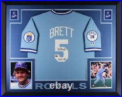 George Brett Signed Kansas City Royals Majestic Blue Framed Jersey HOF Beckett