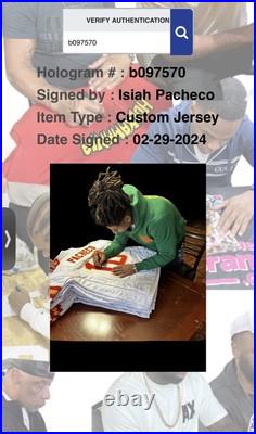 Isiah Pacheco Signed Kansas City Chiefs Custom Jersey JSA Witnessed