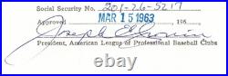 Joe Cronin vintage original signed 1963 Kansas City Athletics contract 21932