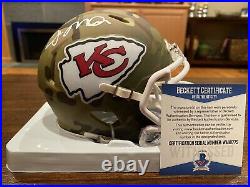 Joe Montana Autographed Riddell Kansas City Chiefs Camo Mini Helmet Beckett