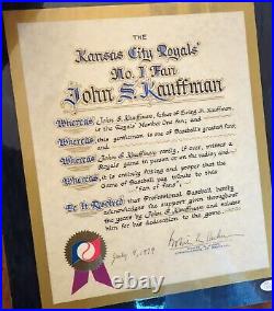 John Kaufman Ewing Kaufman Bowie Kuhn Signed Certificate JSA Kansas City Royals