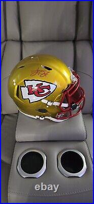 KANSAS CITY CHIEFS TRAVIS KELCE flash signed full size helmet BECKETT COA