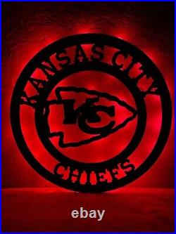 Kansas City Chiefs LED Lit, Lighted Large Metal Sign, Powder Coated Black