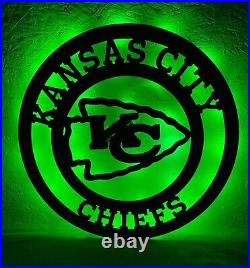 Kansas City Chiefs LED Lit, Lighted Large Metal Sign, Powder Coated Black