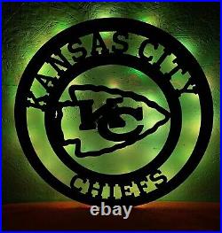 Kansas City Chiefs LED Lit, Lighted Large Metal Sign, Powder Coated Black