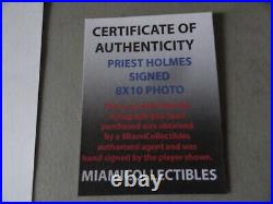 Kansas City Chiefs PRIEST HOLMES signed 8 x 10 photo LEAPING OVER THE PILE COA