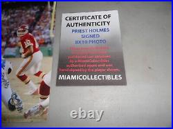Kansas City Chiefs PRIEST HOLMES signed 8 x 10 photo LEAPING OVER THE PILE COA