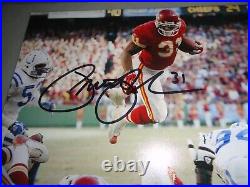 Kansas City Chiefs PRIEST HOLMES signed 8 x 10 photo LEAPING OVER THE PILE COA