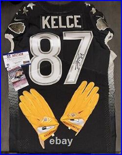Kansas City Chiefs Travis Kelce #87 Signed Pro Bowl 2020 Issued Jersey Gloves