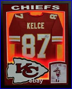 Kansas City Chiefs Travis Kelce Hand Signed Autographed Custom Red Jersey Framed
