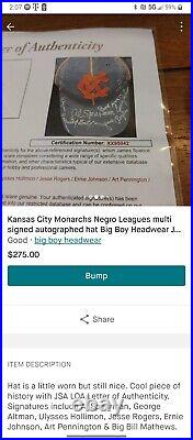Kansas City Monarchs Negro League Hat Auto Signed JSA LOA Multi Players
