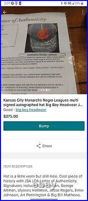 Kansas City Monarchs Negro League Hat Auto Signed JSA LOA Multi Players