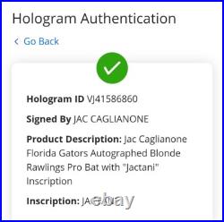 Kansas City Royals Jac Caglianone Signed Auto Rawlings Pro Bat Jactani Insc