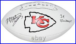 MECOLE HARDMAN SIGNED KANSAS CITY CHIEFS WHITE LOGO FOOTBALL With 3X SB CHAMPS