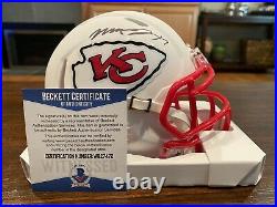 Mecole Hardman Autographed Kansas City Chiefs Flat White Mini Helmet Beckett #1