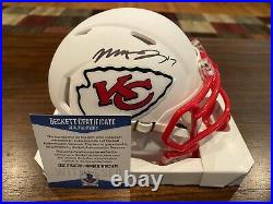 Mecole Hardman Autographed Kansas City Chiefs Flat White Mini Helmet Beckett #1