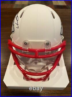 Mecole Hardman Autographed Kansas City Chiefs Flat White Mini Helmet Beckett #1