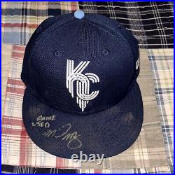 Michael Massey Signed Game Used Worn Kansas City Royals Baseball Hat Cap MLB JSA