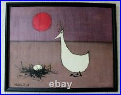 Mid Century Modern Oil painting listed artist Bob Mildrexler Duck Egg 1963