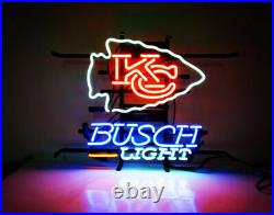 New Busch Light Kansas City Chiefs Beer Bar Neon Sign 20x16 Real Glass Decor