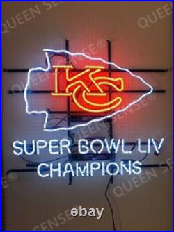 New Kansas City Chiefs Champions Neon Light Lamp Sign 24x20 Real Glass Windows