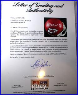 Patrick Mahomes / Autographed Kansas City Chiefs Riddell Mini Helmet / PSA LOA