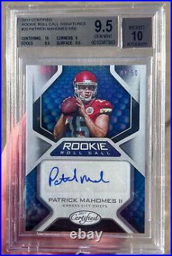 Patrick Mahomes II 2017 Certified Rookie Roll Call Signatures Blue /50 BGS 9.5