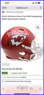 Patrick Mahomes Kansas City Chiefs Autographed Full Size Helmet FANATICS
