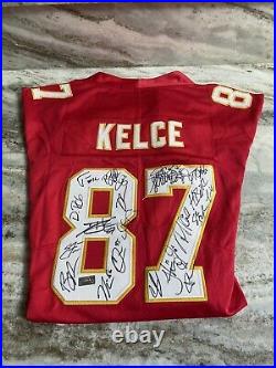 Patrick Mahomes Kansas City Chiefs Team Signed Travis Kelce NFL XL Jersey Coa