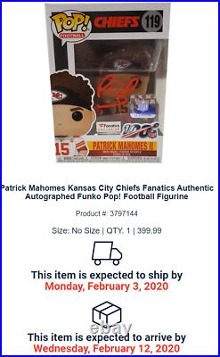 Patrick Mahomes SIGNED Funko Pop 60 Out Of 100 Super Bowl 54 LIV MVP Kansas City