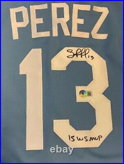 Salvador Perez Autographed Kansas City Royals 2015 World Series Jersey Beckett