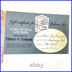 Signed Memoirs by Harry S. Truman Kansas City Edition One & Two with ephemera