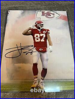 TRAVIS KELCE KANSAS CITY Chiefs NFL Super Bowl champ TE signed 8x10 Dual COAs