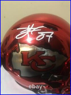 Travis Kelce Autographed Kansas City Chiefs Custom Chrome Mini Helmet Beckett