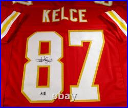 Travis Kelce / Autographed Kansas City Chiefs Red Custom Football Jersey / COA